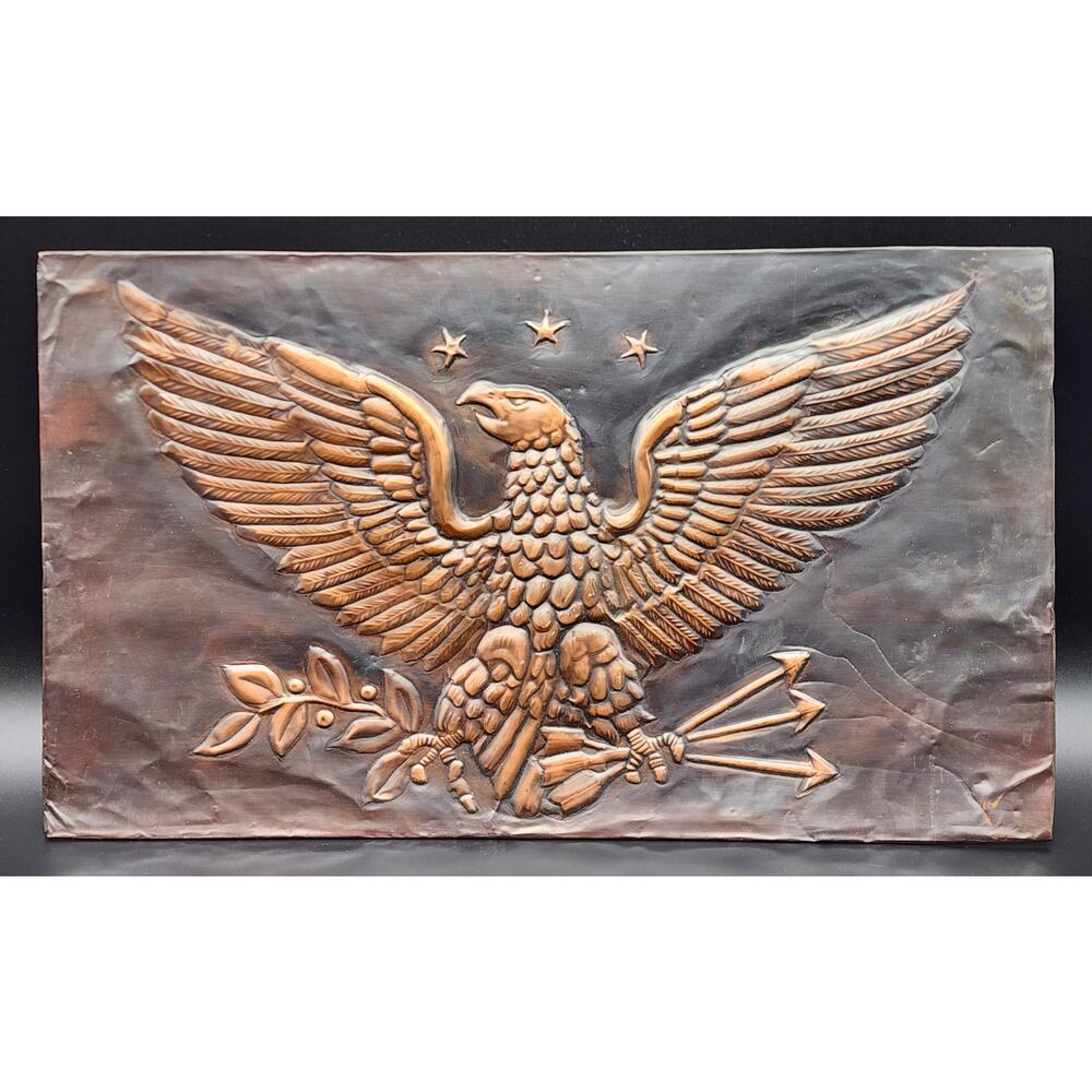 Vintage Embossed Copper Eagle Art 19x11 Patriotic Handmade Metal Wall Panel